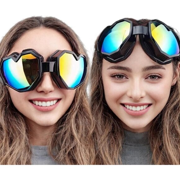 ?Women Black Heart Shaped Sunglasses Fashion Ski Goggles Oversize Love Glasses